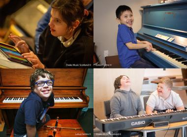 happy children playing instruments